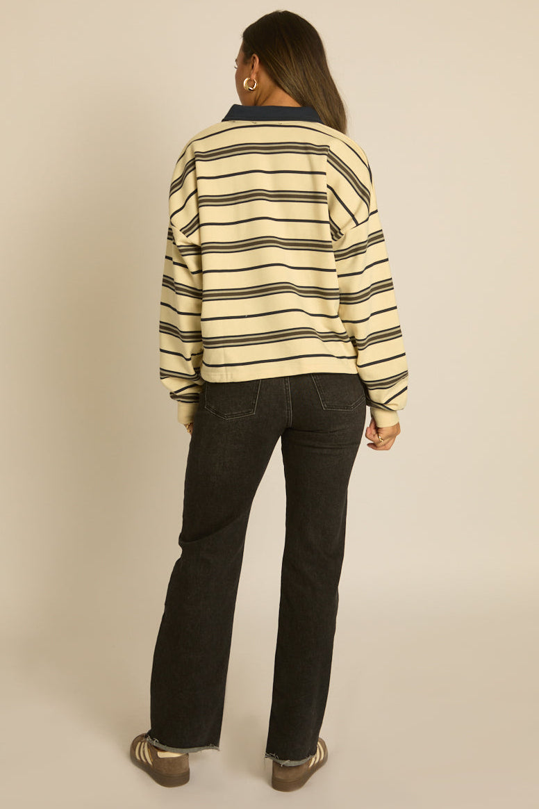Cream Stripe Long Sleeve Rugby Top - Lolla