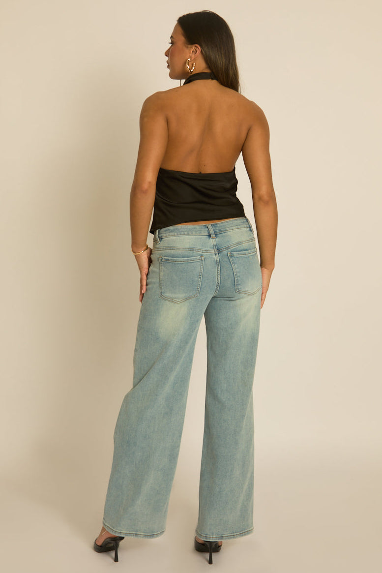 Black Satin High Neck Cowl Top - Dawson