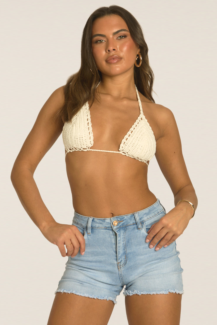 Cream Crochet Triangle Bralet - Maison