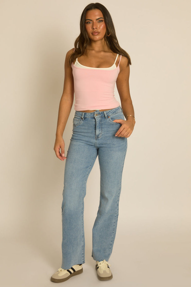 Mid Blue Stretch Hotfix Pocket Detail Jeans - Soraya