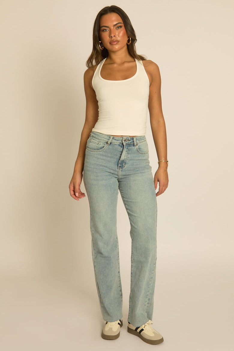 Blue Washed Stretch Hotfix Pocket Detail Jeans - Soraya