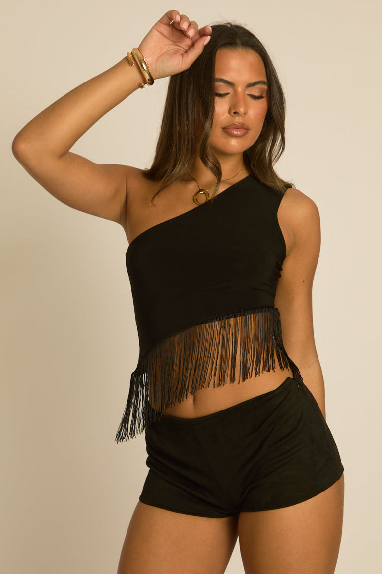Black Faux Suede Micro Shorts - Riah