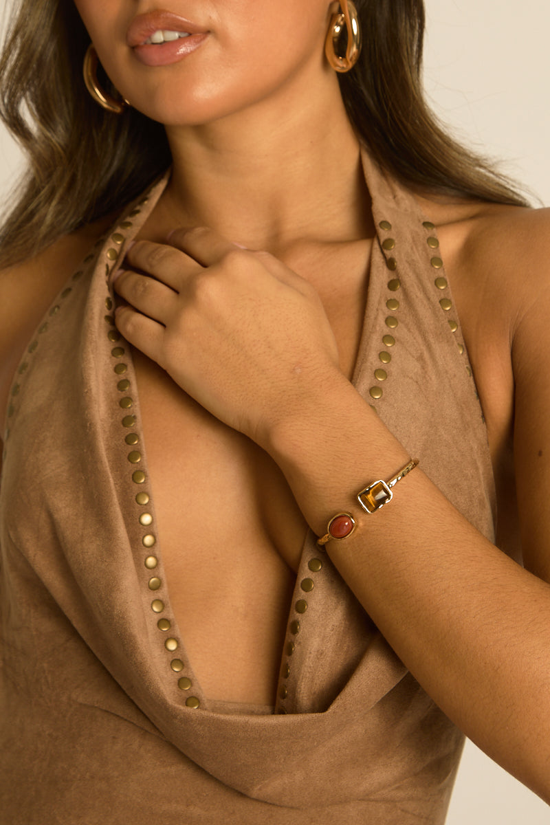 Gold Stone Cuff Bracelet - Denya