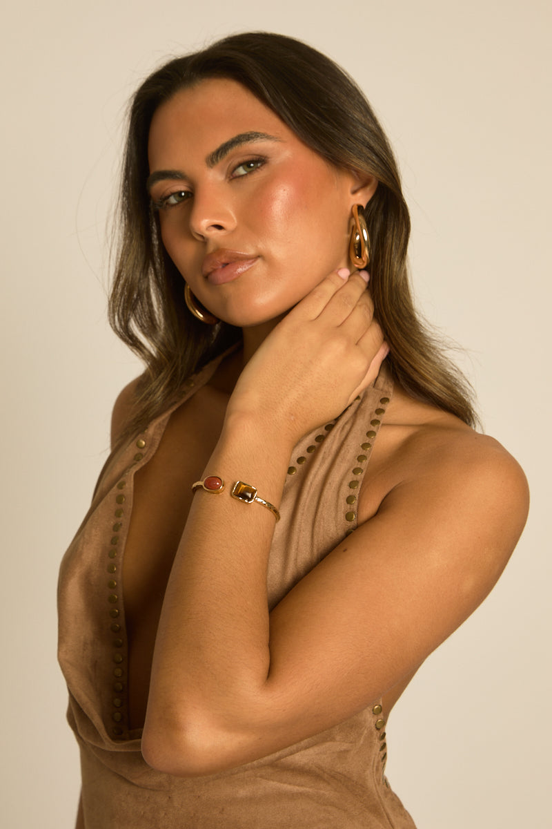 Gold Stone Cuff Bracelet - Denya
