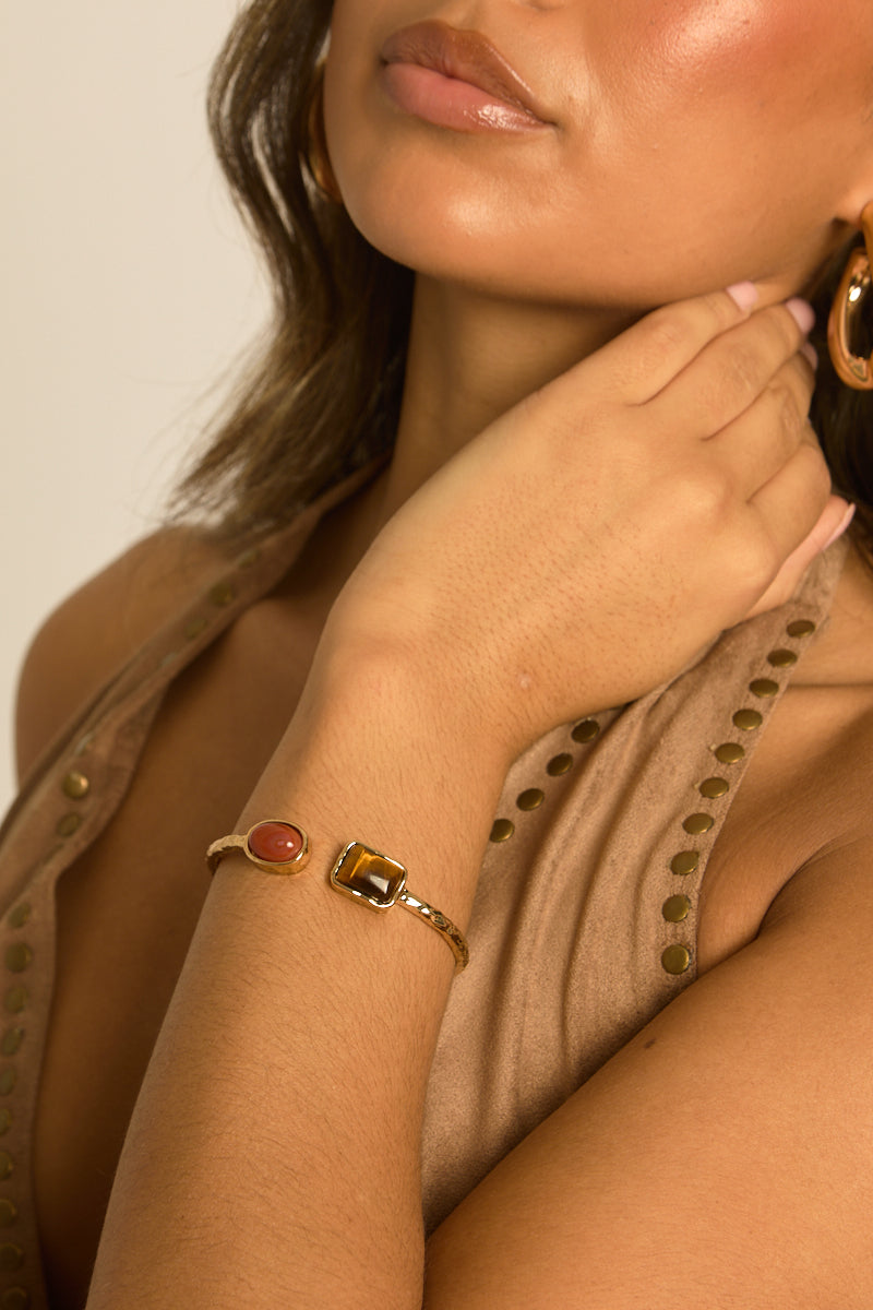 Gold Stone Cuff Bracelet - Denya