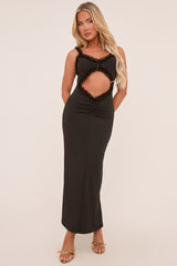 Black Frill Trim Cut Out Front Maxi Dress - Thianna