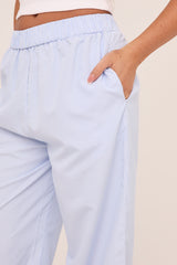Blue Pinstripe Elasticated Waist Straight Leg Trousers - Darcie