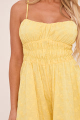 Yellow Embroidered Shirring Detail Playsuit - Marlena