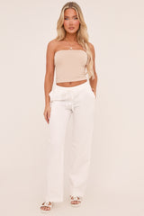 White Linen Look Straight Leg Trousers - Hilda