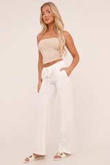 White Linen Look Straight Leg Trousers - Hilda