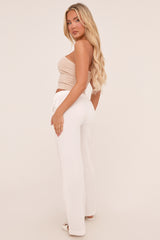 White Linen Look Straight Leg Trousers - Hilda
