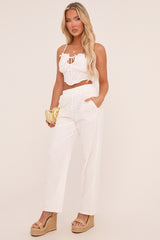 White Broderie Anglaise Straight Leg Trousers - Astrid