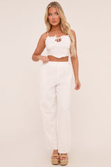 White Broderie Anglaise Straight Leg Trousers - Astrid
