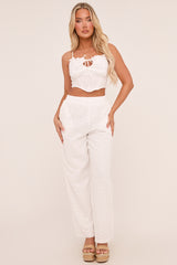 White Broderie Anglaise Straight Leg Trousers - Astrid