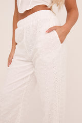 White Broderie Anglaise Straight Leg Trousers - Astrid