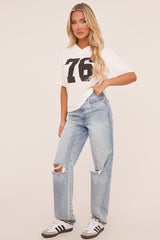 White Oversized Varsity Football Jersey T-shirt - Penelope