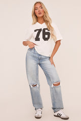 White Oversized Varsity Football Jersey T-shirt - Penelope