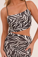 Black Zebra Print Asymmetric Cut Out Maxi Dress - Bethany