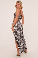 Black Zebra Print Asymmetric Cut Out Maxi Dress - Bethany