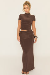 Chocolate Cap Sleeve T-Shirt and Maxi Skirt Co-ord Set - Sinda