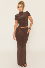 Chocolate Cap Sleeve T-Shirt and Maxi Skirt Co-ord Set - Sinda