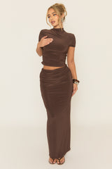 Chocolate Cap Sleeve T-Shirt and Maxi Skirt Co-ord Set - Sinda