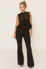 Black Knitted Fringed Hem Top - Elliott