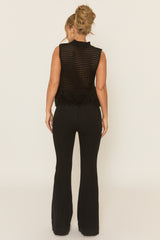 Black Knitted Fringed Hem Top - Elliott