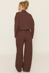 Chocolate Crinkle Tie Front Top and Wide Leg Trouser Co-Ord - Aveena