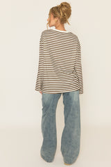 Brown Stripe Long Sleeve Crew Neck Top - Sabira