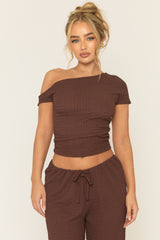 Chocolate Crinkle Asymmetric Top and Drawstring Trouser Co-ord - Seeha