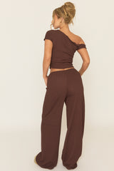 Chocolate Crinkle Asymmetric Top and Drawstring Trouser Co-ord - Seeha