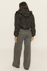 Black Hooded Zip Through Crop Puffer Jacket - Careen