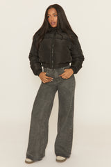 Black Hooded Zip Through Crop Puffer Jacket - Careen