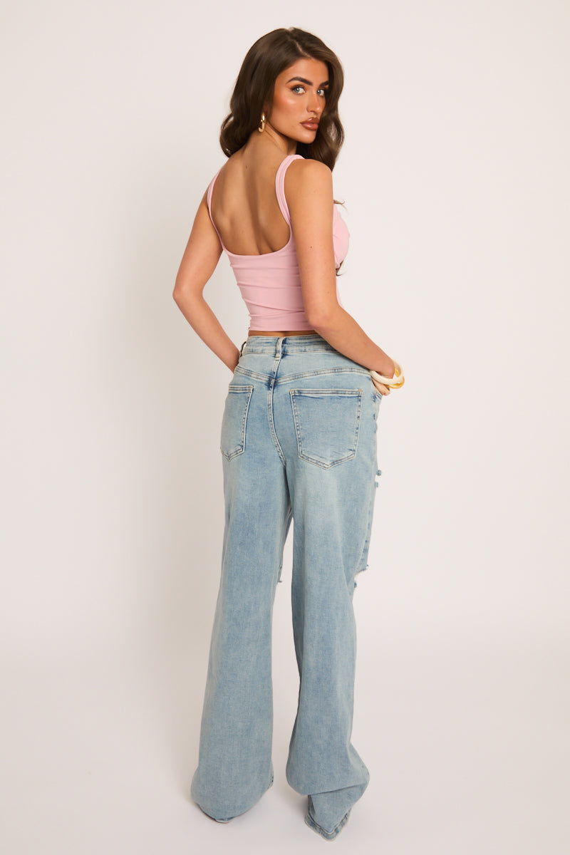 Pink Square Neck Gathered Detail Top - Cindy