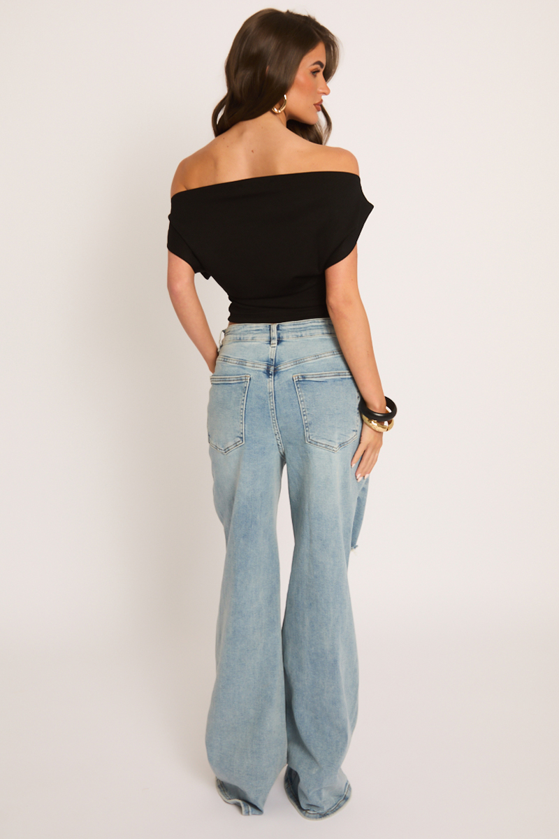 Black Bardot Cinched Waist Top - Robyn