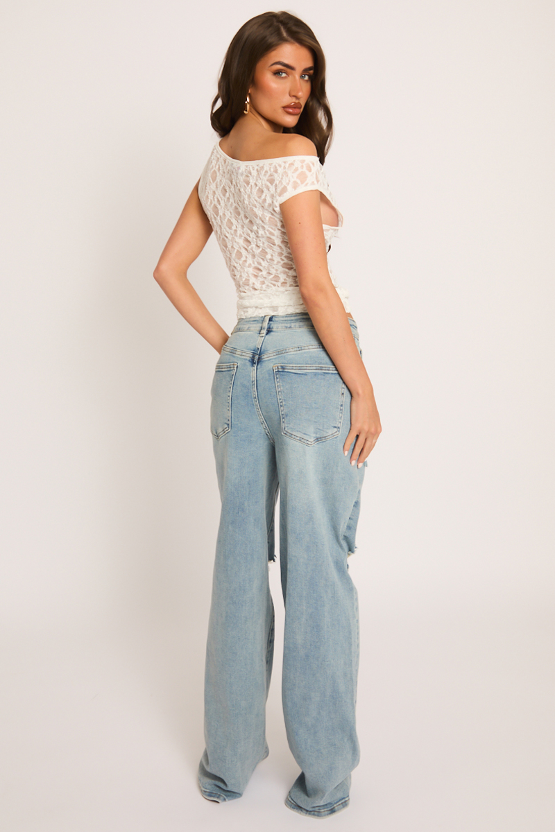 Cream Sheer Lace Asymmetric Top - Fallon