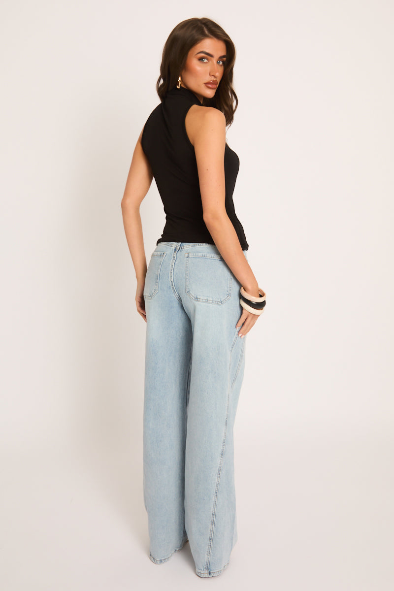 Black Trim Detail Halter Top - Jordana