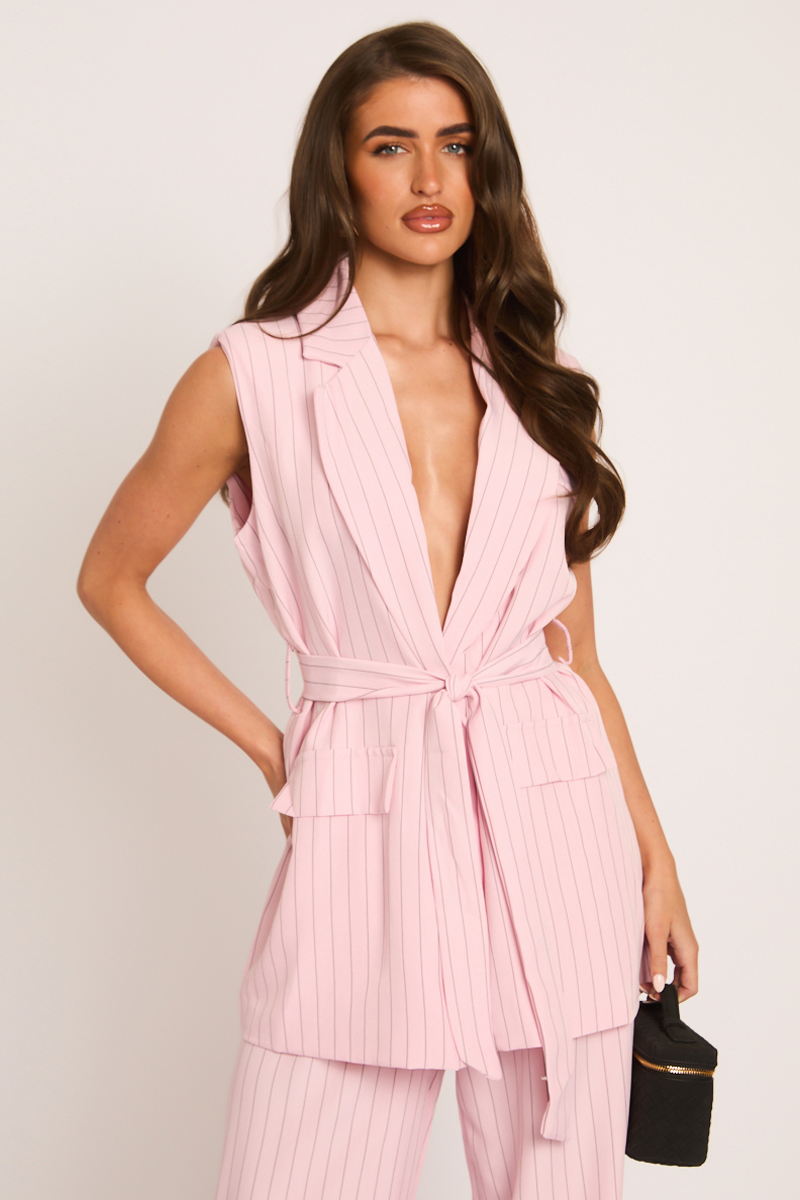 Pink Stripe Tailored Waistcoat and Trousers Co-ord Set - Kourtney