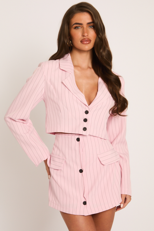 Pink Stripe Tailored Blazer and Skirt Co-ord Set - Colby