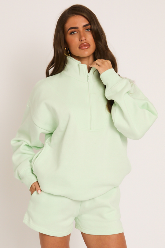 Mint Oversized Half Zip Sweater and Joggers Loungewear Co-ord Set - Emily