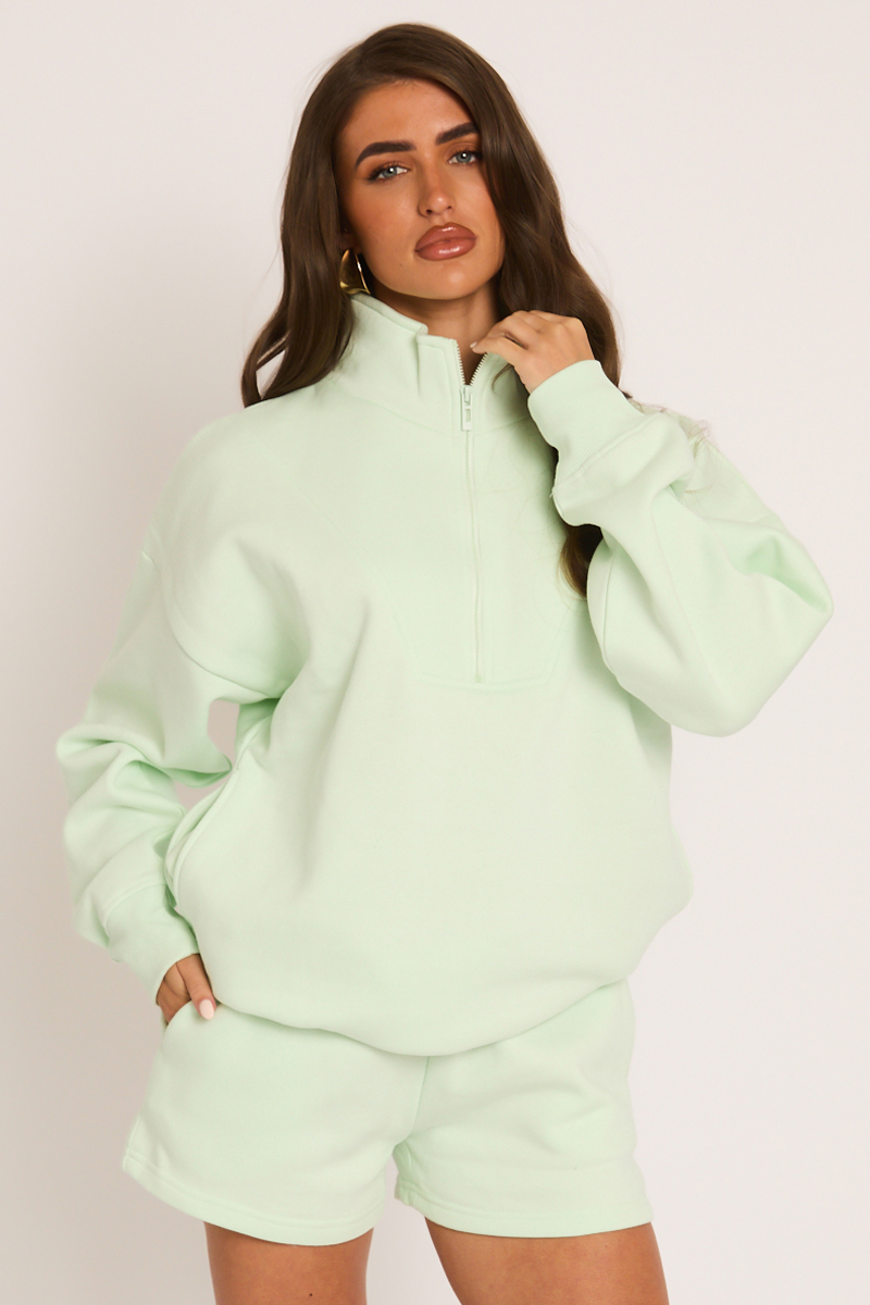 Mint Oversized Half Zip Sweater and Joggers Loungewear Co-ord Set - Emily