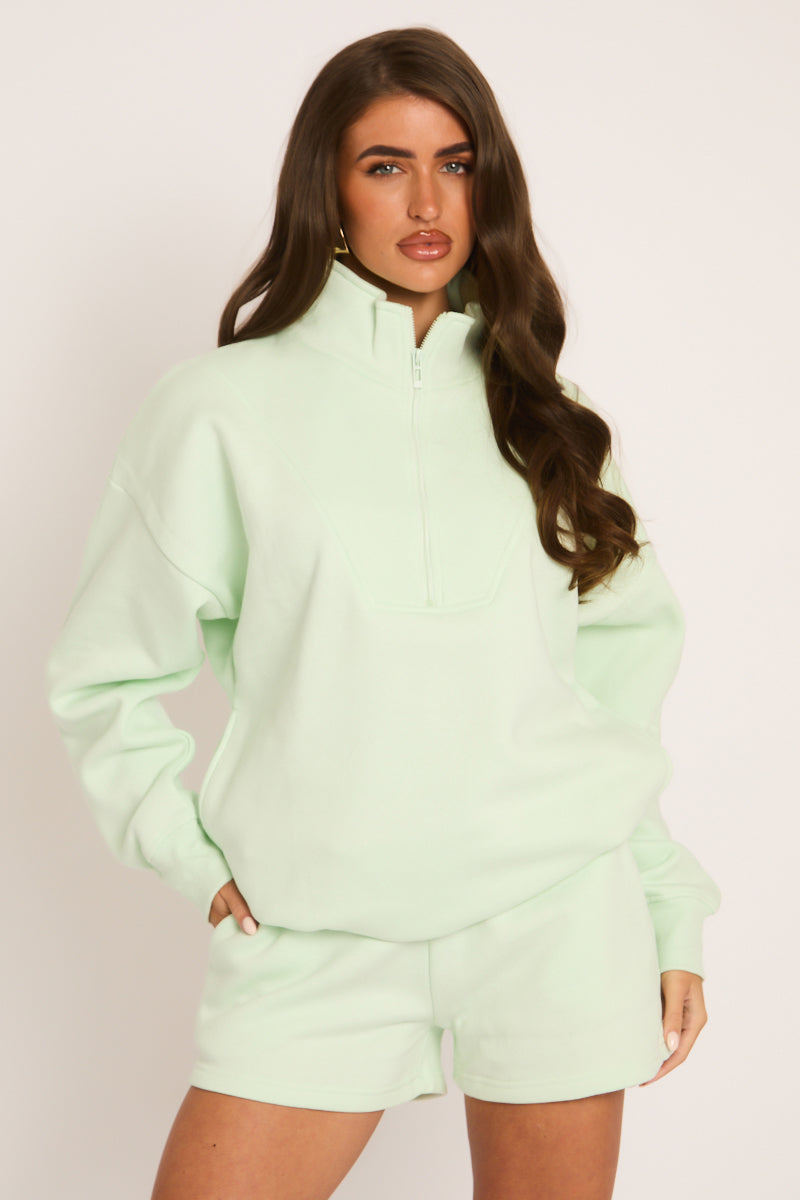 Mint Oversized Half Zip Sweater and Joggers Loungewear Co-ord Set - Emily