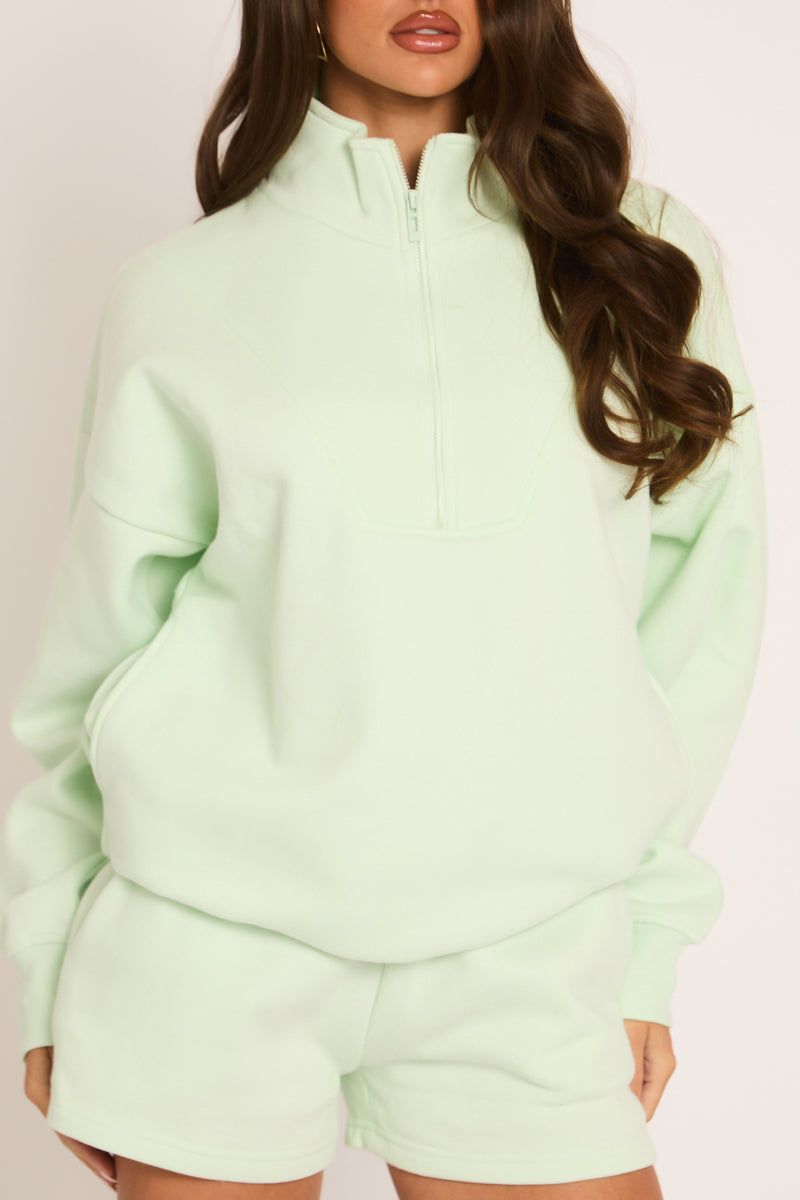 Mint Oversized Half Zip Sweater and Joggers Loungewear Co-ord Set - Emily