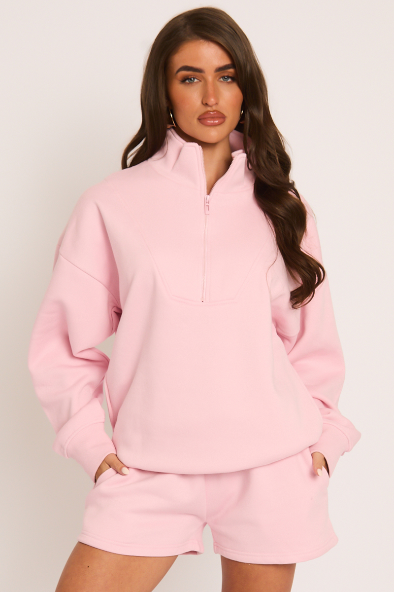 Pink Oversized Half Zip Sweater and Joggers Loungewear Co-ord Set - Emily