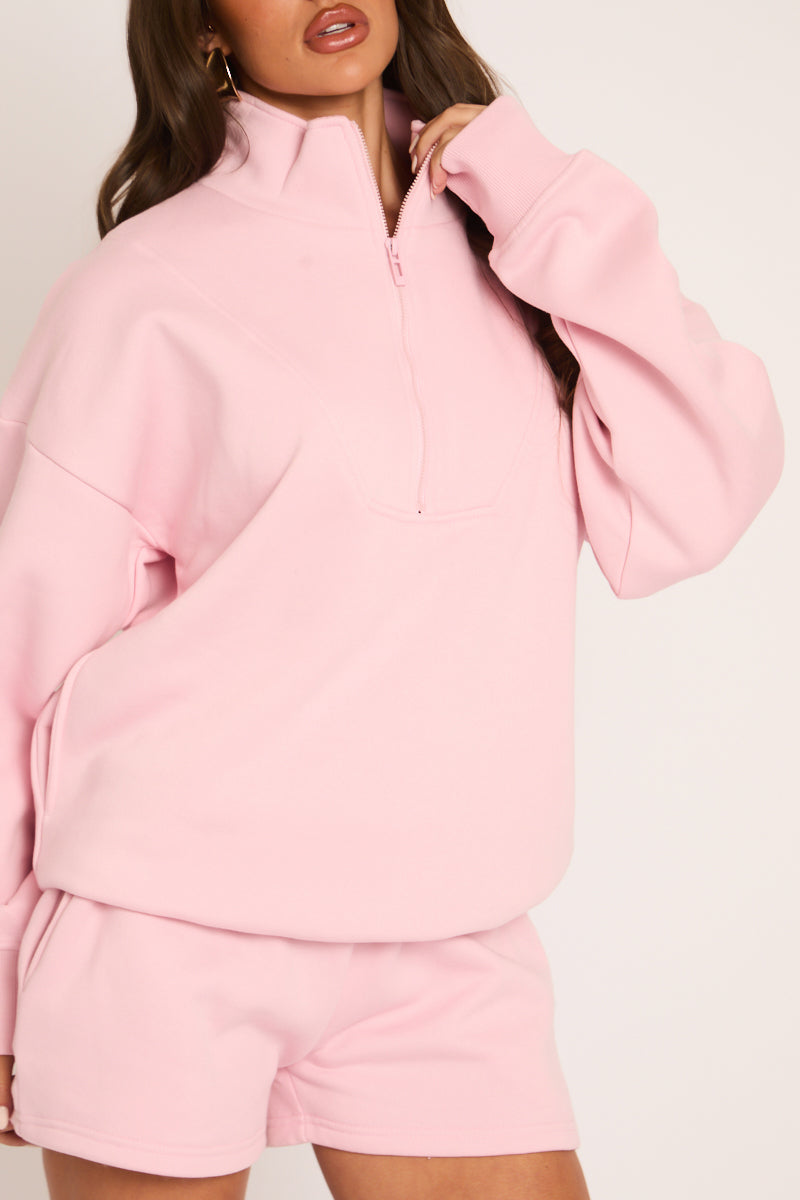 Pink Oversized Half Zip Sweater and Joggers Loungewear Co-ord Set - Emily