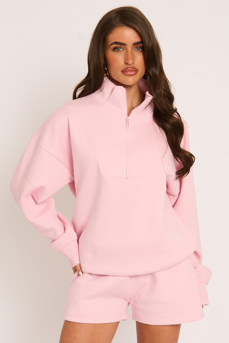 Pink Oversized Half Zip Sweater and Joggers Loungewear Co-ord Set - Emily
