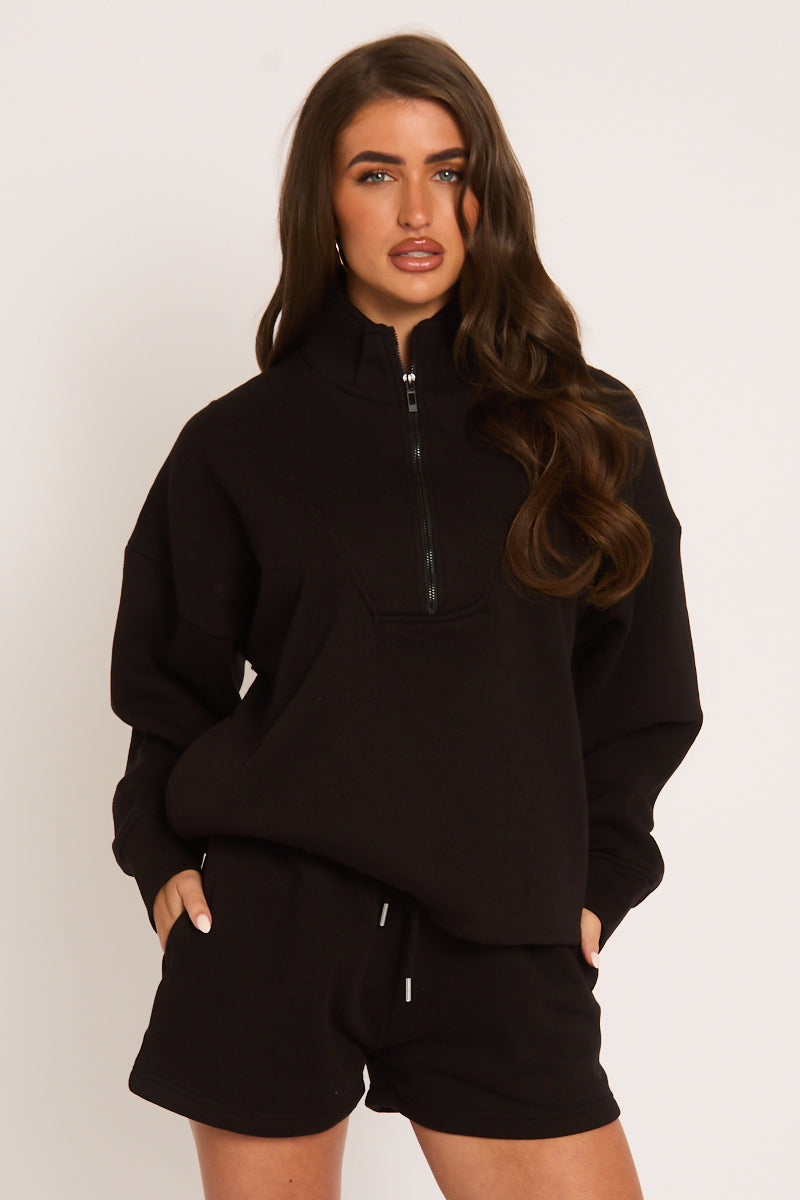 Black Oversized Half Zip Sweater and Joggers Loungewear Co-ord Set - Emily