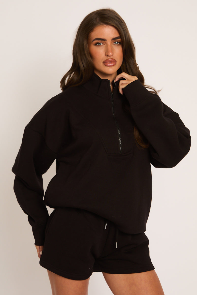 Black Oversized Half Zip Sweater and Joggers Loungewear Co-ord Set - Emily