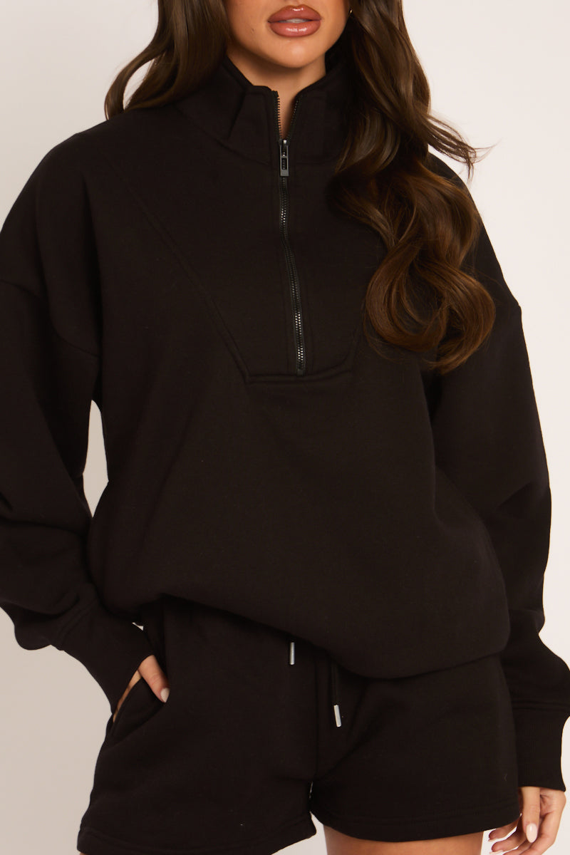 Black Oversized Half Zip Sweater and Joggers Loungewear Co-ord Set - Emily